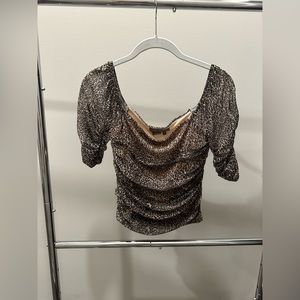 NWT Anthropologie Animal Print Shirred Blouse Top Leopard Print